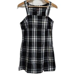 Tracy Evans Dress Women 9 Black White Plaid Sleeveless Pleated Zip Preppy School